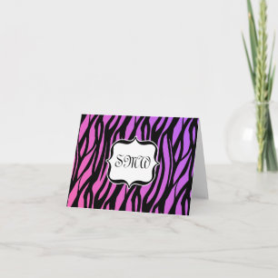 Hot Purple/Pink Zebra Stripes Monogram Note Card