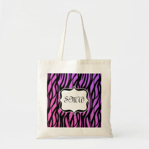 Hot Purple/Pink Zebra Stripes Monogram Tote Bag
