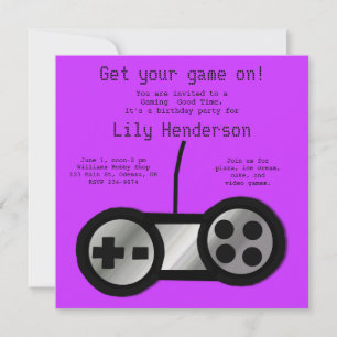 Hot Purple Video Gaming Party Invitation