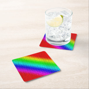 Hot Rainbow Mosaic Shimmer, Square Paper Coaster