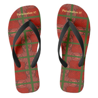 Hot red and green abstract design flip flops. thongs