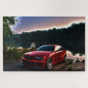 Hot red car at the lake jigsaw puzzle