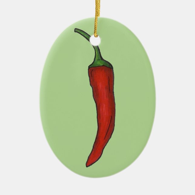 Hot Red Chile Chilli Pepper Spicy Vegetable Veggie Ceramic Ornament (Front)