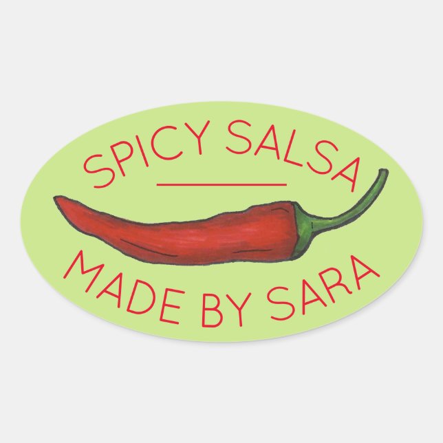 Hot Red Chile Pepper Spicy Homemade Salsa Made By Oval Sticker (Front)