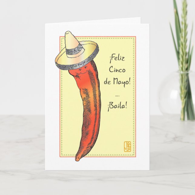 Hot Red Chilli Pepper Cinco de Mayo in Spanish Card (Front)
