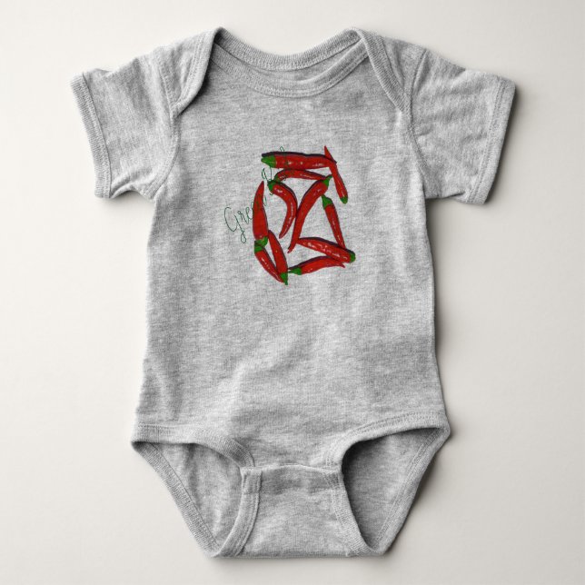 Hot Red Chilli Peppers Pattern Baby Bodysuit (Front)