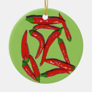 Hot Red Chilli Peppers Pattern Ceramic Ornament
