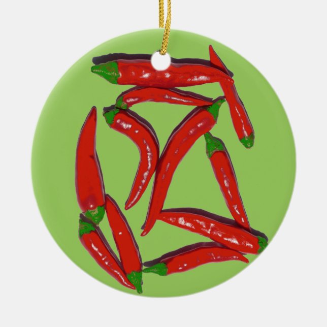 Hot Red Chilli Peppers Pattern Ceramic Ornament (Front)