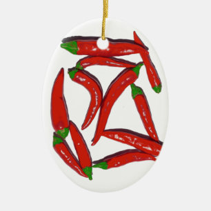 Hot Red Chilli Peppers Pattern Ceramic Ornament