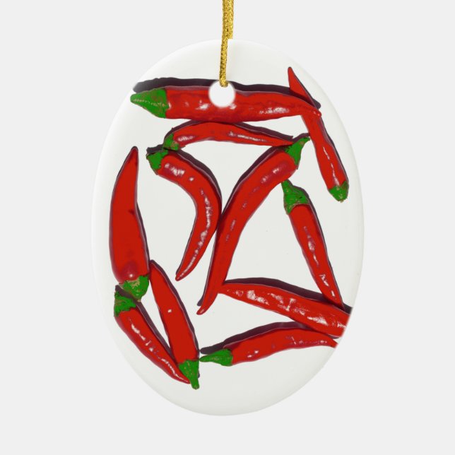 Hot Red Chilli Peppers Pattern Ceramic Ornament (Front)