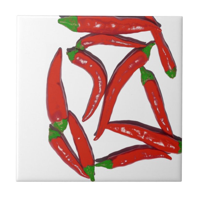 Hot Red Chilli Peppers Pattern Ceramic Tile (Front)
