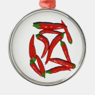 Hot Red Chilli Peppers Pattern Metal Ornament