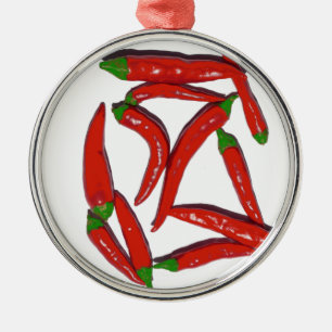 Hot Red Chilli Peppers Pattern Metal Ornament