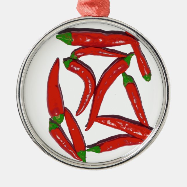 Hot Red Chilli Peppers Pattern Metal Ornament (Front)