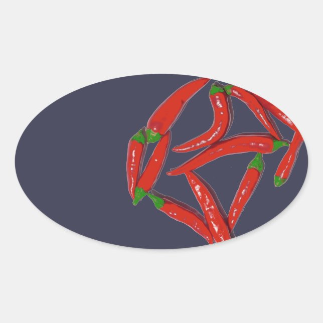 Hot Red Chilli Peppers Pattern Oval Sticker (Front)