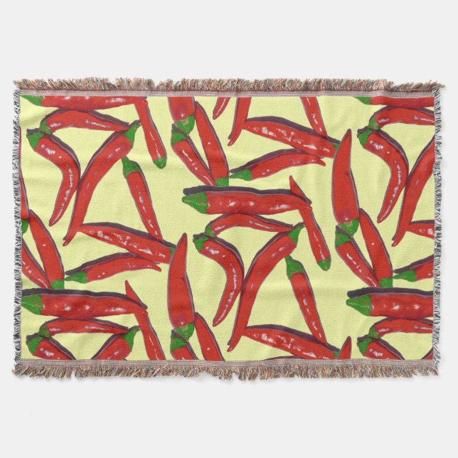 Hot Red Green Chilli Peppers Throw Blanket (Front)