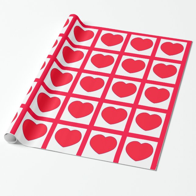 Hot Red Hearts Pattern Wrapping Paper (Unrolled)