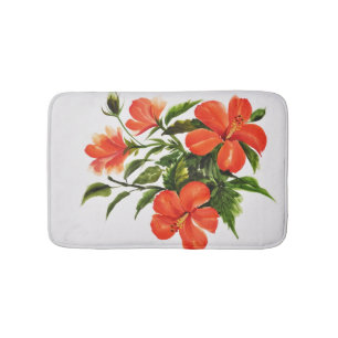 Hot Red Hibiscus Bath Mat