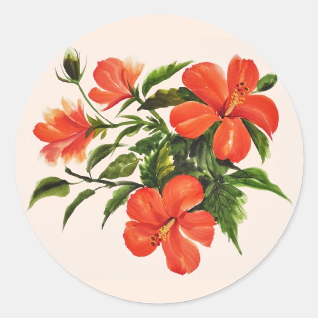 Hot Red Hibiscus Classic Round Sticker (Front)