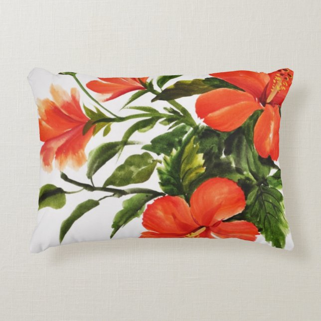 Hot Red Hibiscus Decorative Cushion (Front)