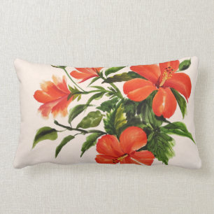 Hot Red Hibiscus Lumbar Cushion