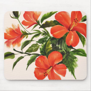 Hot Red Hibiscus Mouse Pad