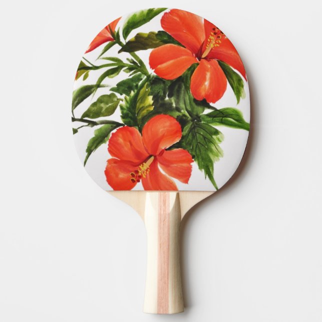 Hot Red Hibiscus Ping Pong Paddle (Front)