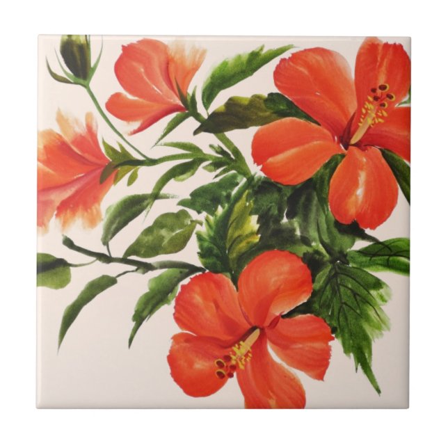 Hot Red Hibiscus Tile (Front)