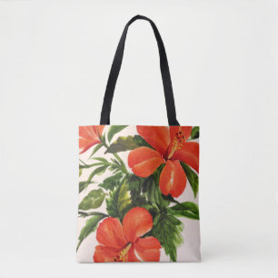 Hot Red Hibiscus Tote Bag