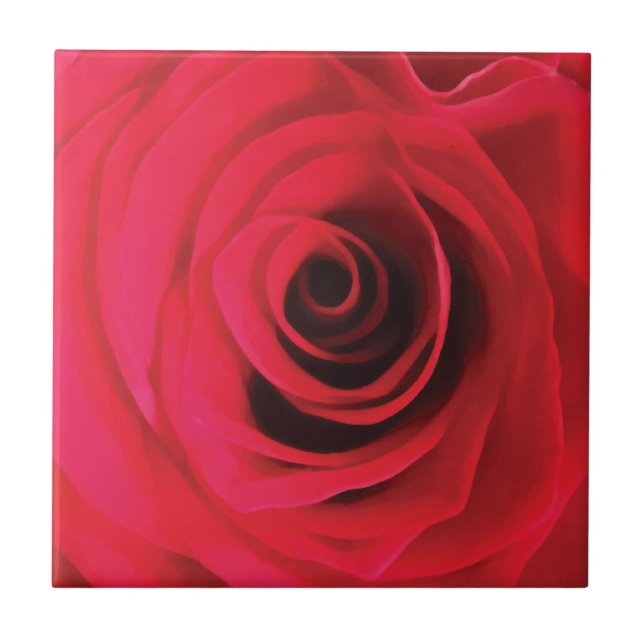Hot red watercolor rose bud detail ceramic tile (Front)