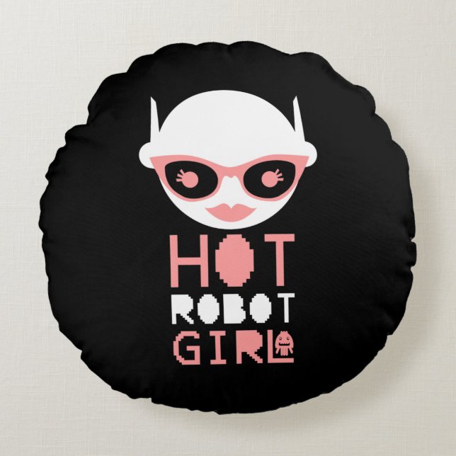 Hot robot girl round cushion (Front)