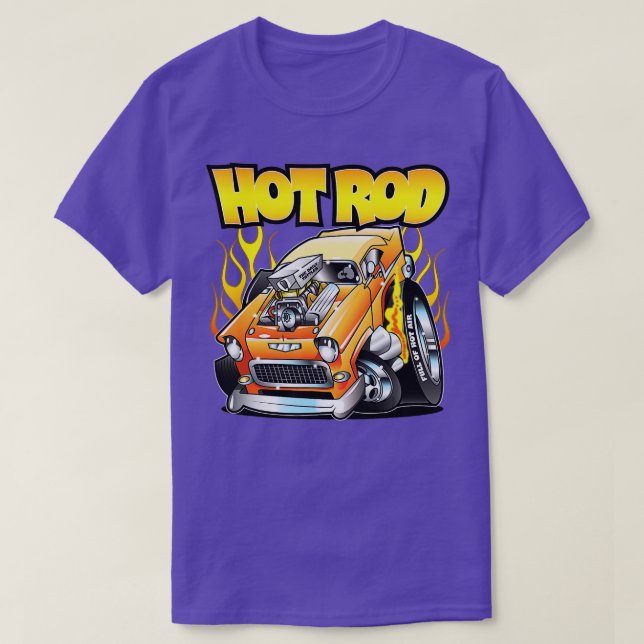 Hot Rod 55 Gasser Blown Jacked Up Flames Car  T-Shirt (Design Front)
