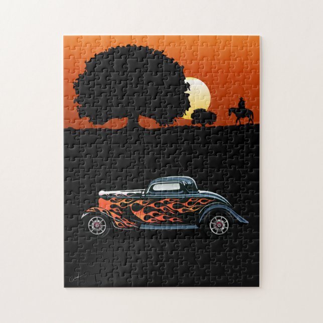 Hot rod car with flame jigsaw puzzle (Vertical)