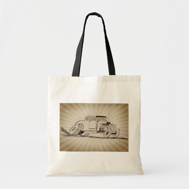 Hot Rod Hand Drawn on Budget Tote Bag (Front)
