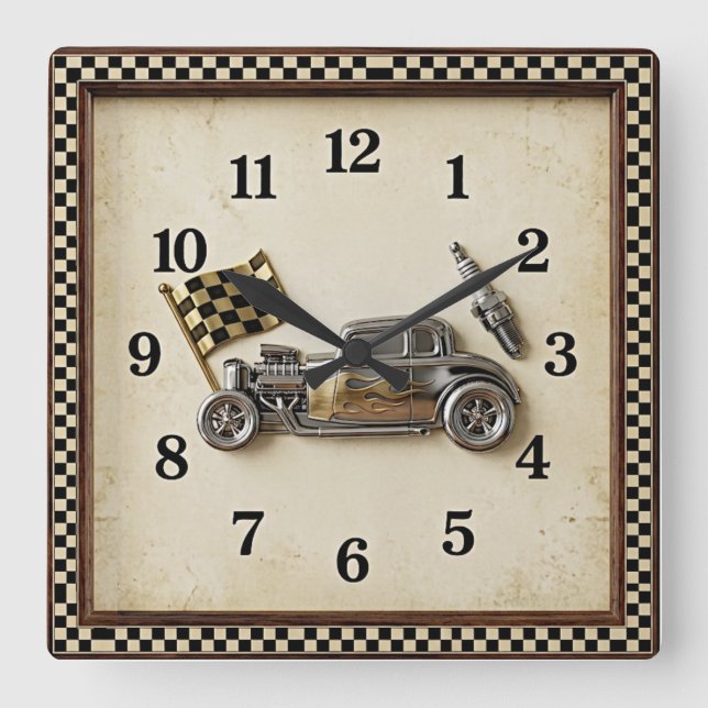 Hot Rod Square Wall Clock (Front)