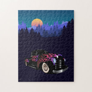 Hot rod sunset car jigsaw puzzle