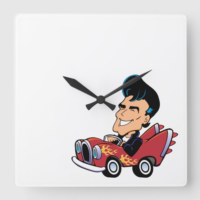Hot Rodder Square Wall Clock (Front)