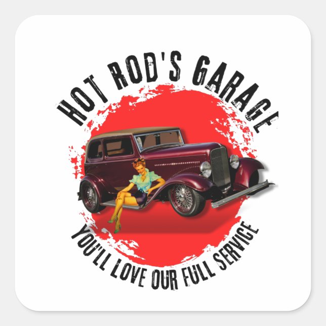 Hot Rod's Garage Square Sticker (Front)