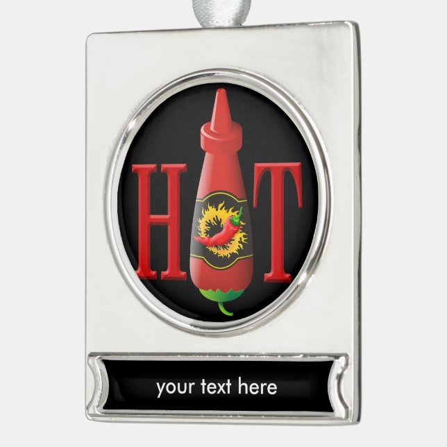 Hot sauce bottle silver plated banner ornament (Left)