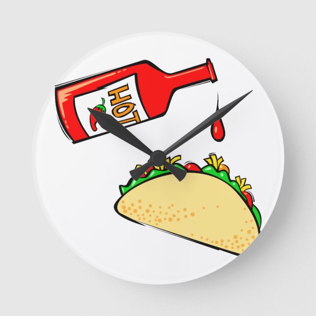 Hot sauce dripping on taco round clock (Front)
