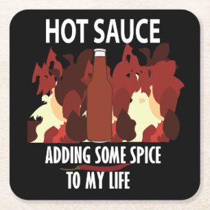 Hot Sauce Ketchup Fire Red Chili Pepper  Square Paper Coaster