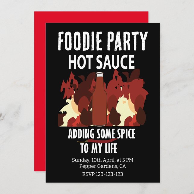 Hot Sauce Ketchup Fire Red Chilli Pepper Party Invitation (Front/Back)