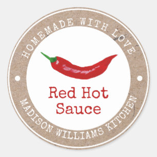 Hot Sauce Label   Homemade with Love  Red Chilli