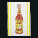 HOT SAUCE Spicy Cat Yellow stripe Tea Towel<br><div class="desc">Decorate your kitchen with this fun hot sauce towel. Makes a great housewarming or anniversary gift! 
You can customise it and add text too.
Check my shop for lots more colours and patterns plus matching kitchen stuff!</div>