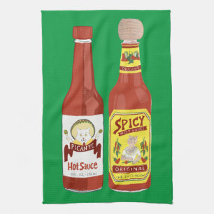HOT SAUCES Spicy Cat Picante Green Tea Towel