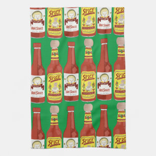 HOT SAUCES Spicy Cat Picante Green Tea Towel
