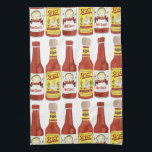 HOT SAUCES Spicy Cat Picante White Tea Towel<br><div class="desc">Decorate your kitchen with this fun hot sauce towel. Makes a great housewarming or anniversary gift! 
You can customise it and add text too.
Check my shop for lots more colours and patterns plus matching kitchen stuff!</div>