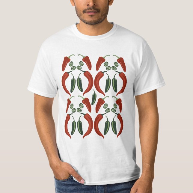 HOT & SPICY Jalapeño Chile Peppers Pattern Art T-Shirt (Front)