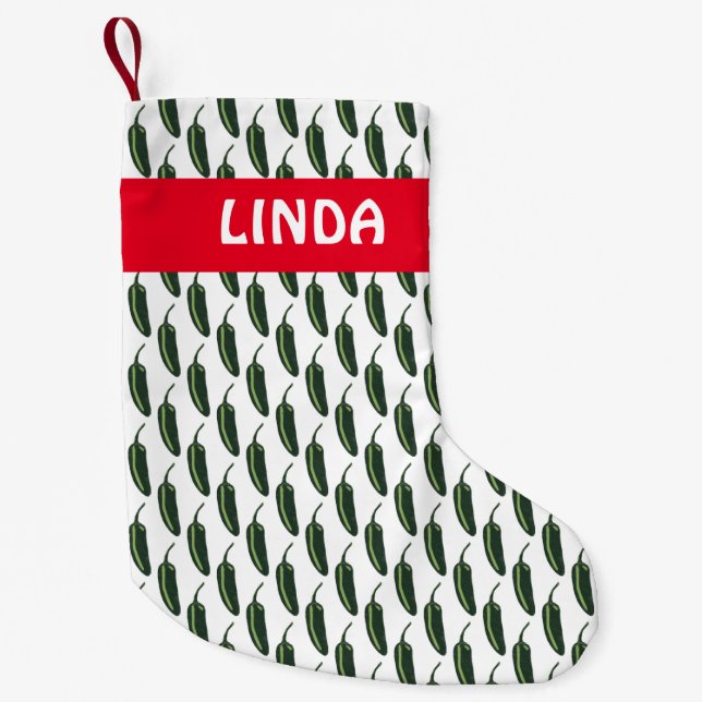 HOT & SPICY Jalapeño Chile Peppers Pattern CUSTOM Small Christmas Stocking (Front)