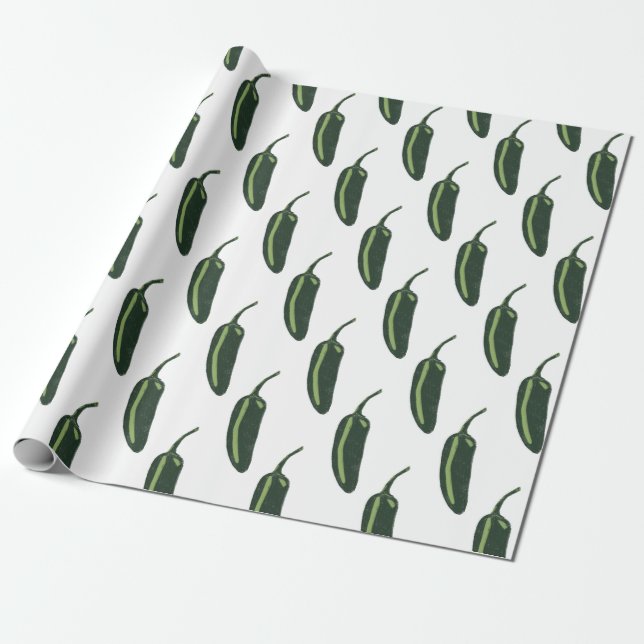 HOT & SPICY Jalapeño Chile Peppers Pattern Wrapping Paper (Unrolled)